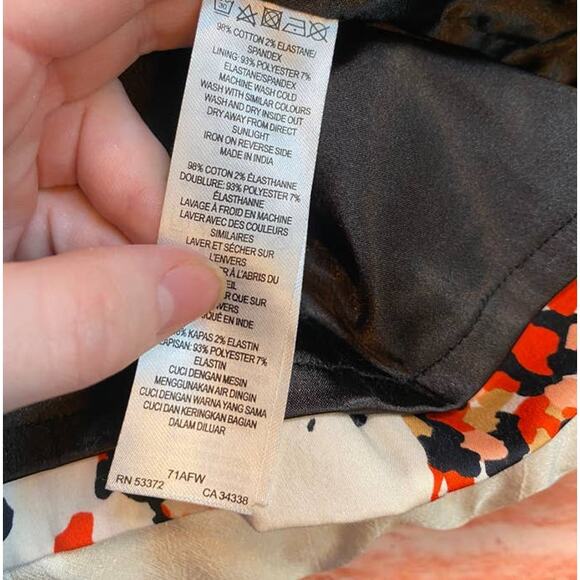 French Connection Orange Black Abstract Splatter Cotton Stretch Midi Dress S 6 - Picture 4 of 9